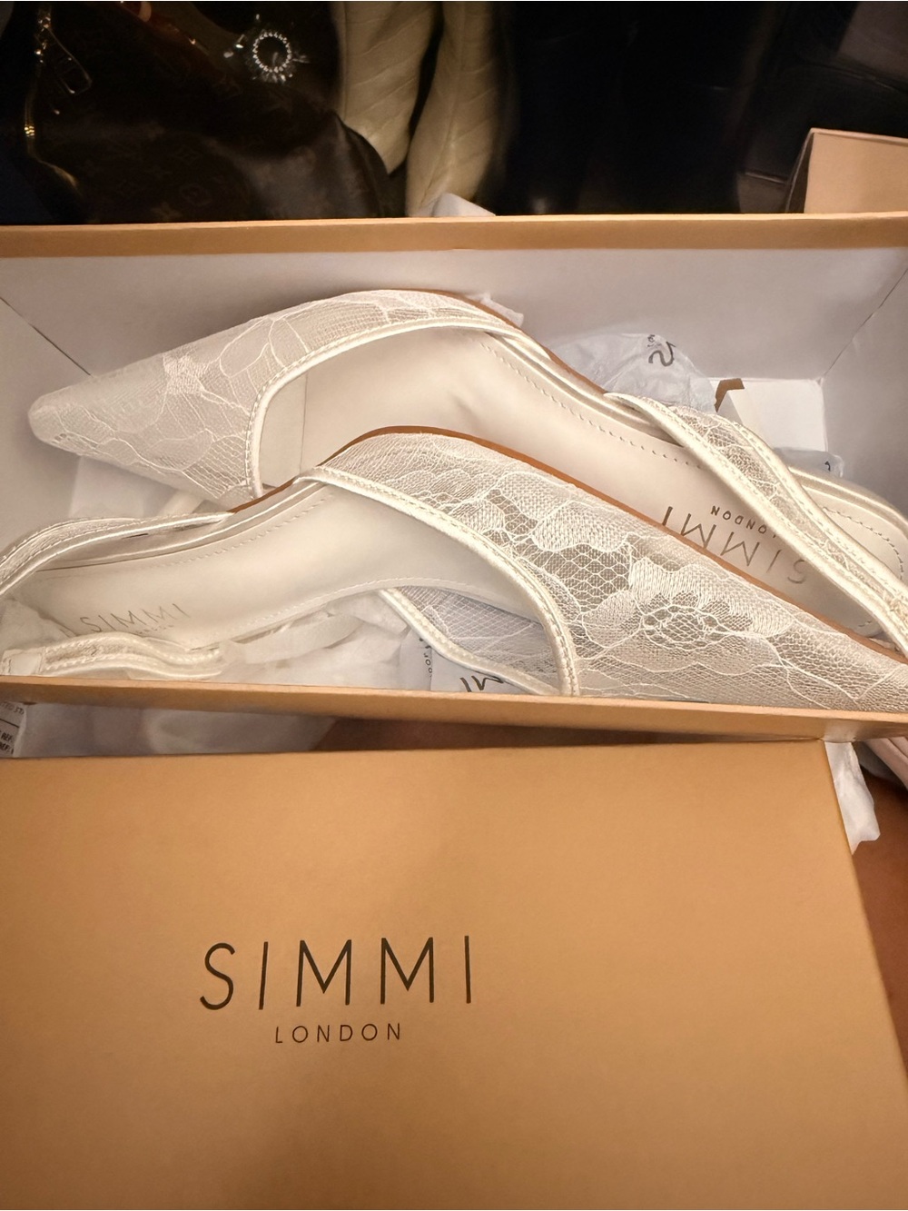 SIMMI London Ivory Lace Slingback Mules